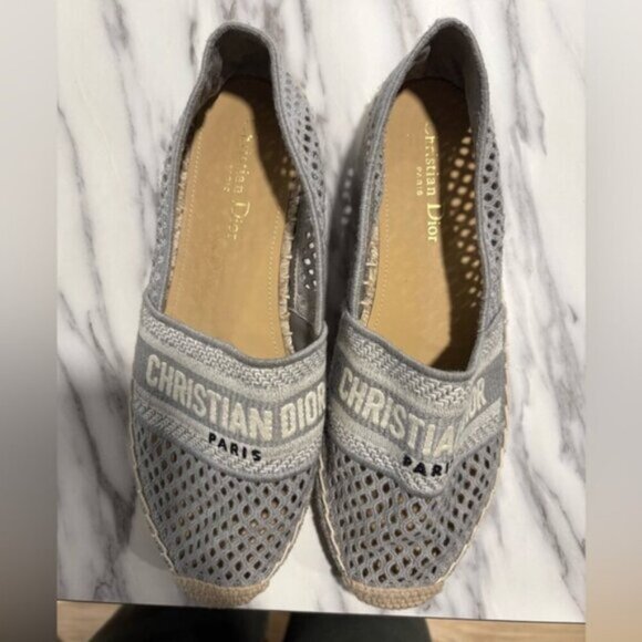 Lightly used- DIOR Granville Embroidered MeshCotton Flat Espadrille - Picture 12 of 15